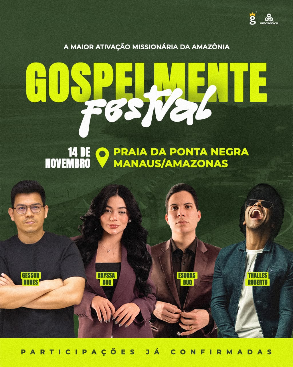 Manaus receberá mobilização missionária nacional com música, evangelismo e ações para a Amazônia. Rayssa Buq e Thalles Roberto já estão confirmados