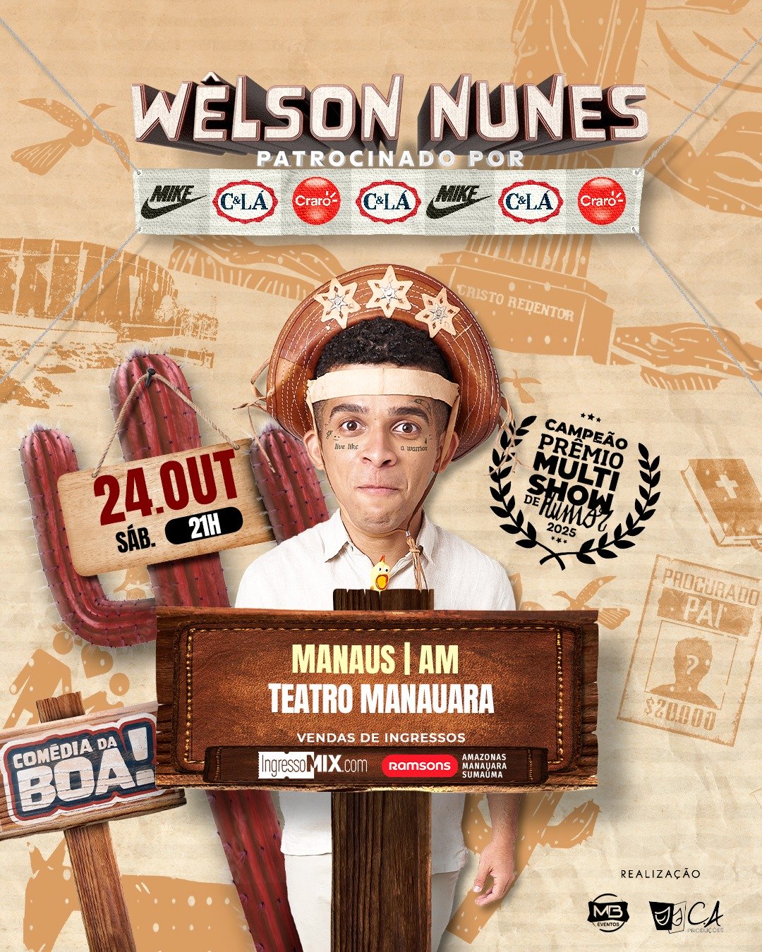 Welson Nunes apresenta show de humor em Manaus no dia 24 de outubro